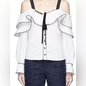 SELF PORTRAIT OFF SHOULDER SPLIT SLEEVE WHITE BUTTON DOWN TOP| size 4